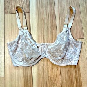 NWOT DKNY Signature Lace Demi Cup Tan/Nude Unlined Underwire Bra 34DDD